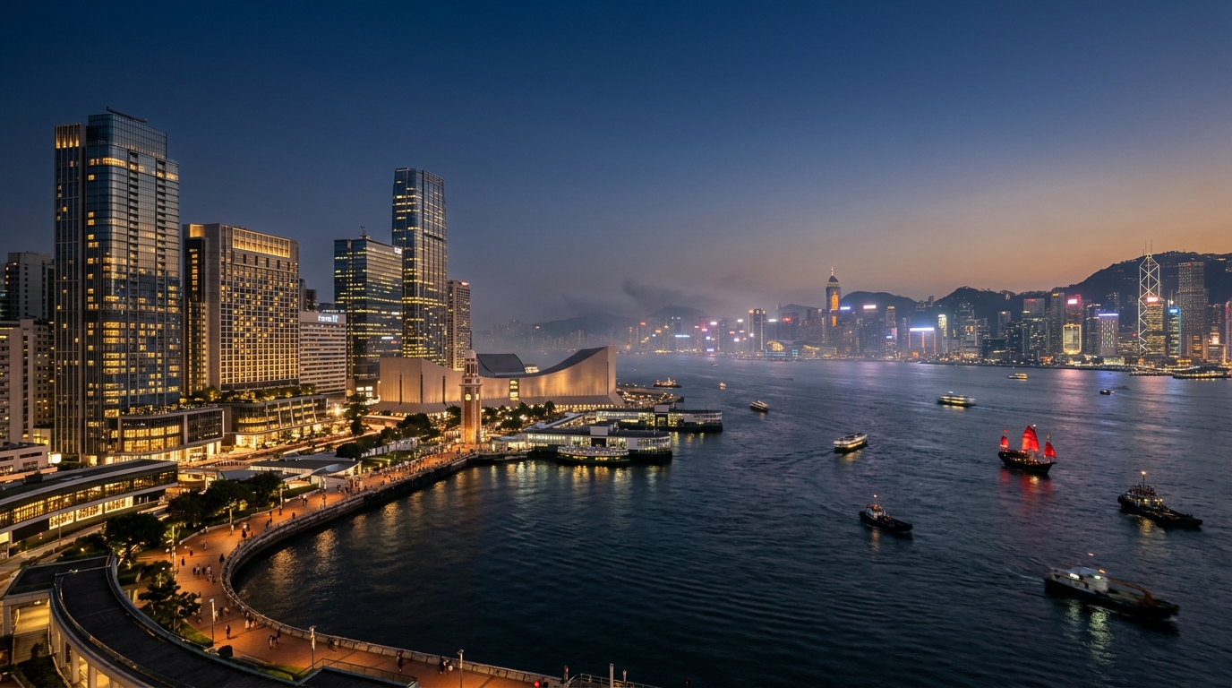 Hong Kong Victoria Harbour Skyline Background